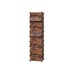 SONGMICS sammenl�sende skohylde, rektangul�r opbevaringsorganisator, modul�r g�r-det-selv-opbevaringshylde med 10 pladser, 40 x 30 x 17 cm til hver plads, plastikgarderobe med d�re, rustik brun LPC010A01
