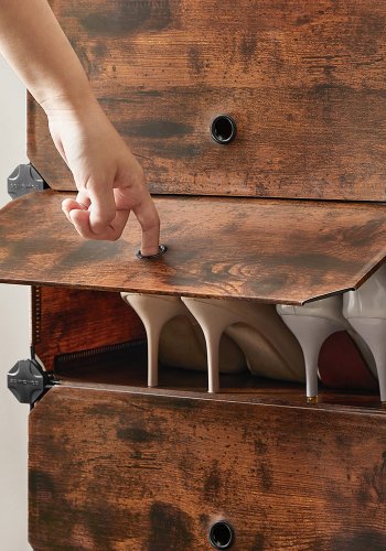 SONGMICS sammenl�sende skohylde, rektangul�r opbevaringsorganisator, modul�r g�r-det-selv-opbevaringshylde med 10 pladser, 40 x 30 x 17 cm til hver plads, plastikgarderobe med d�re, rustik brun LPC010A01