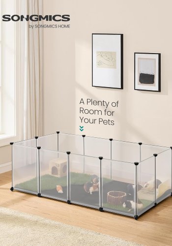 SONGMICS Kleintier-Laufstall mit Boden, herausnehmbarer Oxford-Gewebematte, Gehege f�r Kleintiere, DIY-Kunststoffk�fig, Indoor-Laufstall f�r Hamster, Kaninchen, Igel, Meerschweinchen, 143 x 73 x 46 cm, Wei� LPC012W01