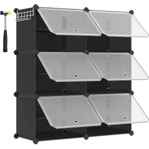 SONGMICS skoreol, m. 6 rum, 6 hylder - klar/sort plastik og stl