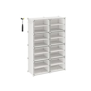 SONGMICS Skoreol, 8-kubers skoarrang�r med d�re, 32 par plastik skoopbevaringsskab, til sovev�relse, entr&eacute;, st�lramme, plastikpanel, hvid
