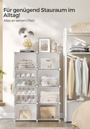 SONGMICS skoreol, m. 8 kuber med l�ger, til 32 par sko - hvid polypropylen og st�l