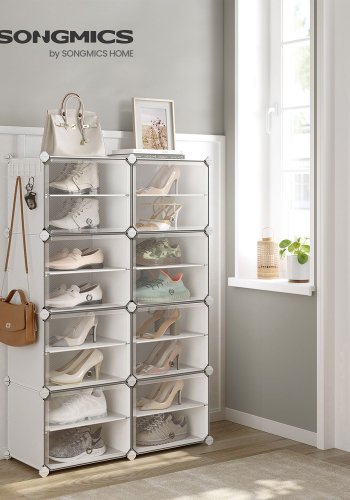 SONGMICS skoreol, m. 8 kuber med l�ger, til 32 par sko - hvid polypropylen og st�l