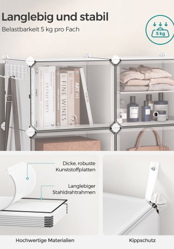 SONGMICS Skoreol, 8-kubers skoarrang�r med d�re, 32 par plastik skoopbevaringsskab, til sovev�relse, entr&eacute;, st�lramme, plastikpanel, hvid