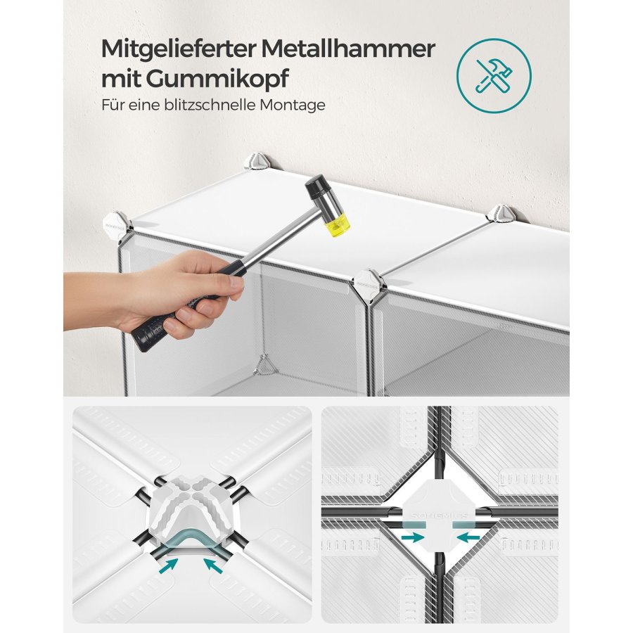 SONGMICS Skoreol, 8-kubers skoarrang�r med d�re, 32 par plastik skoopbevaringsskab, til sovev�relse, entr&eacute;, st�lramme, plastikpanel, hvid