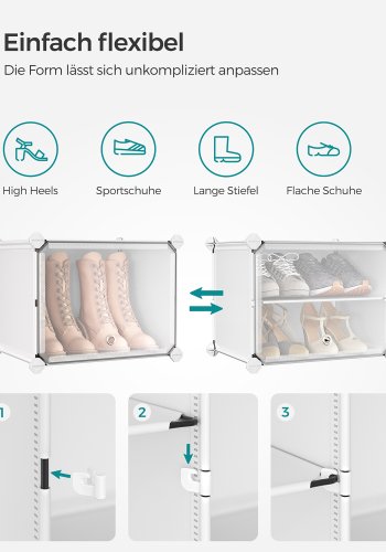 SONGMICS Skoreol, 8-kubers skoarrang�r med d�re, 32 par plastik skoopbevaringsskab, til sovev�relse, entr&eacute;, st�lramme, plastikpanel, hvid