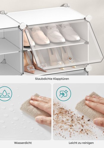 SONGMICS Skoreol, 8-kubers skoarrang�r med d�re, 32 par plastik skoopbevaringsskab, til sovev�relse, entr&eacute;, st�lramme, plastikpanel, hvid