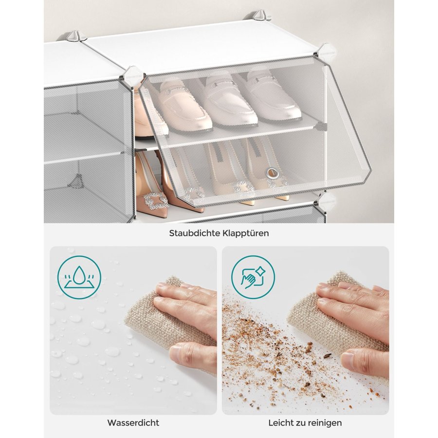 SONGMICS Skoreol, 8-kubers skoarrang�r med d�re, 32 par plastik skoopbevaringsskab, til sovev�relse, entr&eacute;, st�lramme, plastikpanel, hvid