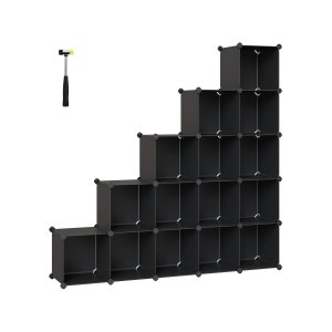 SONGMICS LPC44BK 15-kuber reol, rumdeler, stabelbar - sort polypropylen og st�l