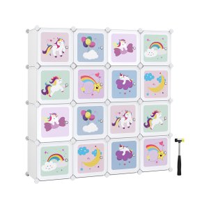 SONGMICS kubhylla multifunktionellt sk�p med 16 kubformade d�rrar hyllsystem garderob skohylla plast f�r barnskor leksaker 123 x 31 x 123 cm vit LPC906W01