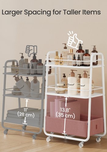 VASAGLE LILEA Kollektion - Opbevaringsvogn med stofkurv, 3-lags rullevogn p� hjul, med hylder, til stue, sovev�relse, k�kken, Cloud White og Camel Brown LRC001WB01