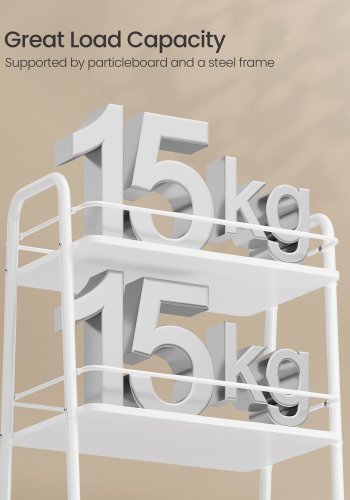 VASAGLE LILEA Kollektion - Opbevaringsvogn med stofkurv, 3-lags rullevogn p� hjul, med hylder, til stue, sovev�relse, k�kken, Cloud White og Camel Brown LRC001WB01