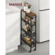 VASAGLE K�ksvagn med 4 niv�er, smal nischhylla, k�kshylla p� hjul, st�lram, handtag f�r sm� utrymmen, k�k, badrum, vardagsrum, arbetsrum, vintage, brun, svart LRC032B01V1