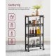 VASAGLE K�ksvagn med 4 niv�er, smal nischhylla, k�kshylla p� hjul, st�lram, handtag f�r sm� utrymmen, k�k, badrum, vardagsrum, arbetsrum, vintage, brun, svart LRC032B01V1