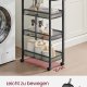 VASAGLE 4-etagers vogn, pladsbesparende k�kkenvogn med hjul, 22 cm dyb, st�lramme, h�ndtag, vogn til sm� rum, k�kken badev�relse stue atelier, rustik brun og sort LRC033B01