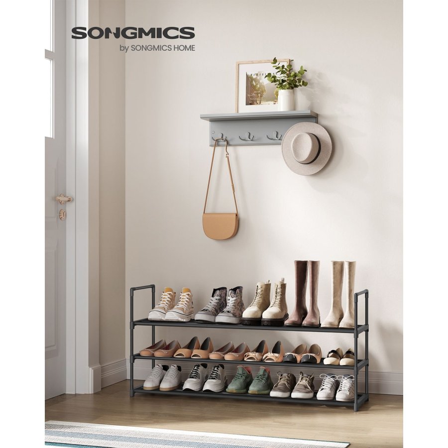 SONGMICS 3-lags skoreol, skoopbevaringsorganisator, metalopbevaringsreol, plads til 15 til 18 par sko, stabelbar skohylde, til entr&eacute;, stue, sovev�relse, 116 x 30 x 55 cm, sort LSA033B01