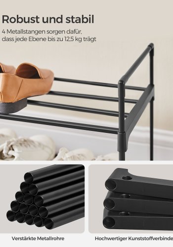 SONGMICS 3-lags skoreol, skoopbevaringsorganisator, metalopbevaringsreol, plads til 15 til 18 par sko, stabelbar skohylde, til entr&eacute;, stue, sovev�relse, 116 x 30 x 55 cm, sort LSA033B01