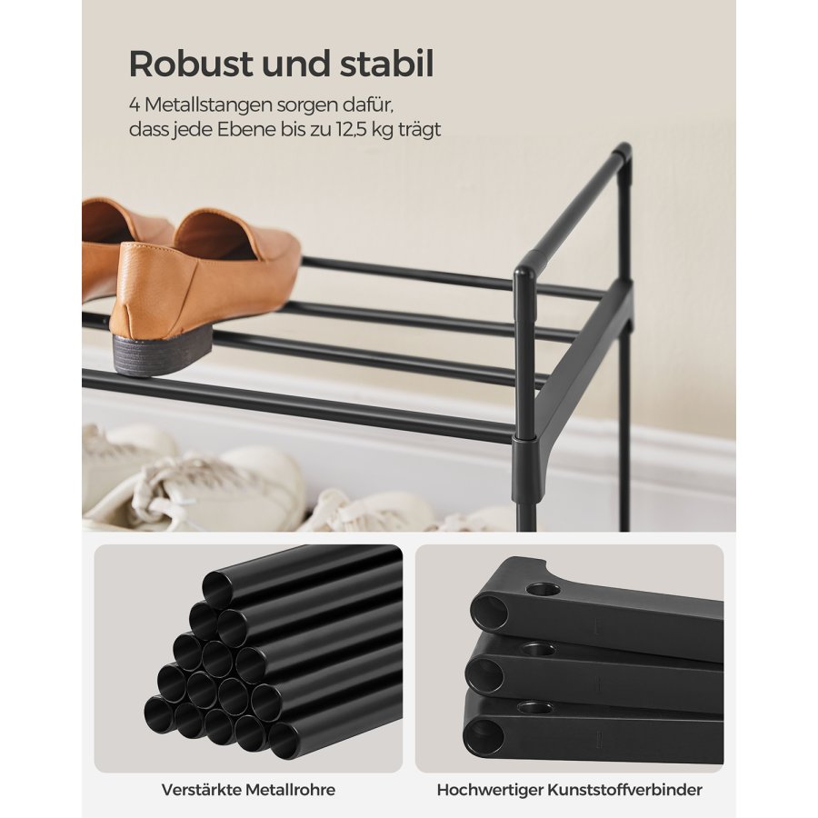 SONGMICS 3-lags skoreol, skoopbevaringsorganisator, metalopbevaringsreol, plads til 15 til 18 par sko, stabelbar skohylde, til entr&eacute;, stue, sovev�relse, 116 x 30 x 55 cm, sort LSA033B01