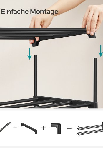 SONGMICS 3-lags skoreol, skoopbevaringsorganisator, metalopbevaringsreol, plads til 15 til 18 par sko, stabelbar skohylde, til entr&eacute;, stue, sovev�relse, 116 x 30 x 55 cm, sort LSA033B01