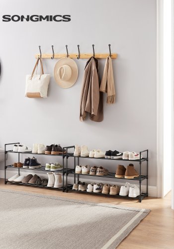 Skohylle med 3 etasjer, sett med 2 skohyller, for 12�15 par sko per enhet, stabelbar, 30 x 92 x 54 cm