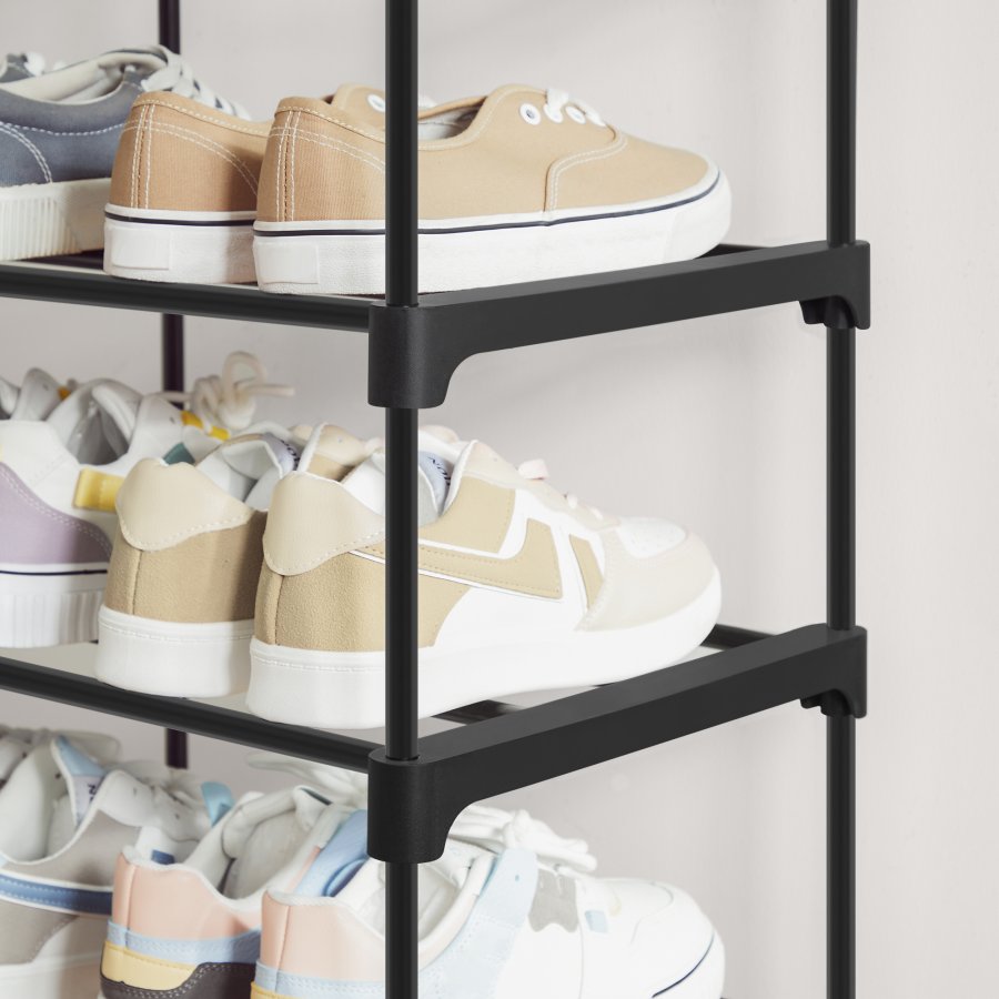 3-lags skohylde, s�t med 2 skohylder, til 12-15 par sko pr. enhed, stabelbar, 30 x 92 x 54 cm
