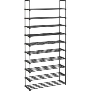 SONGMICS LSA10BK 10-etagers skoreol h�j skoreol slank skoreol opbevaring metal pladsbesparende omkl�dningsrum indgang 30 x 94 x 206 cm sort