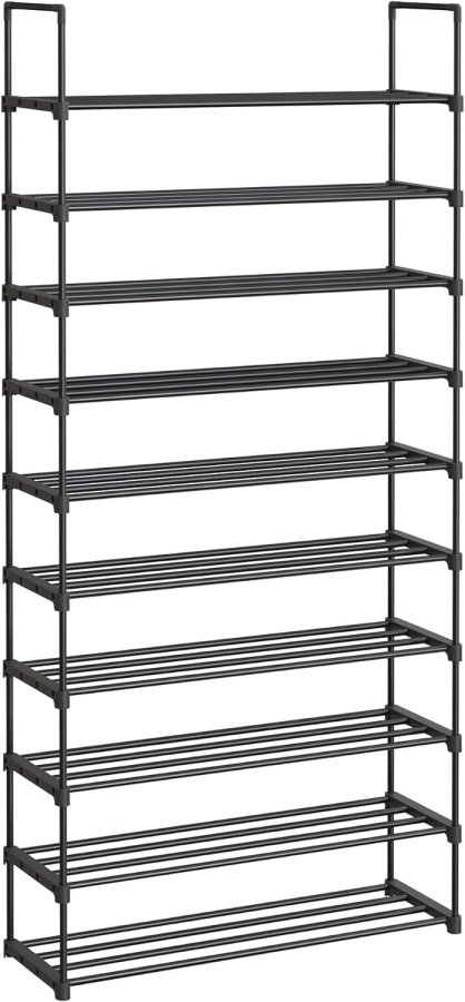 SONGMICS LSA10BK 10-v�nings skohylla h&ouml;g skohylla smal skohylla f&ouml;rvaring metall platsbesparande omkl&auml;dningsrum entr&eacute; 30 x 94 x 206 cm svart