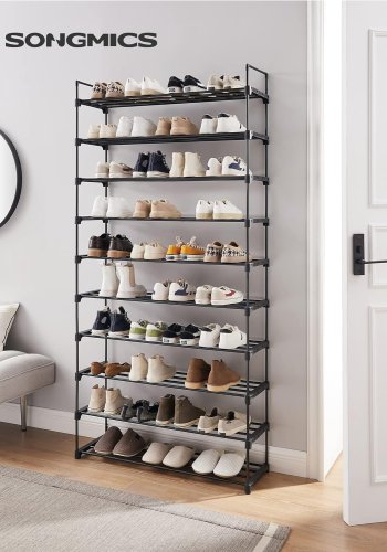 SONGMICS LSA10BK 10-st�ckiges Schuhregal, hohes, schmales Schuhregal, Aufbewahrung, Metall, platzsparend, f�r Ankleidezimmer/Eingangsbereich, 30 x 94 x 206 cm, schwarz