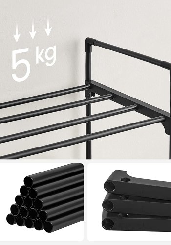 SONGMICS Schuhregal, mit 3 Ablagen, stapelbar, für 12 bis 15 Paar Schuhe – schwarzes Metall