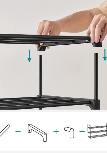 SONGMICS Schuhregal, mit 3 Ablagen, stapelbar, für 12 bis 15 Paar Schuhe – schwarzes Metall