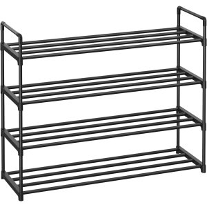 SONGMICS Skoreol, 4-lags skoorganisator, metal skoopbevaringsreol til 20 par sko, nem montering, indgang, sort LSA14BK