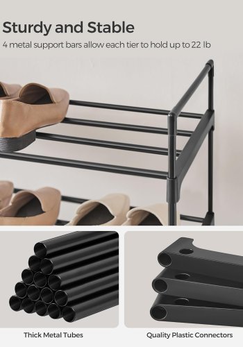 SONGMICS Skoreol, 4-lags skoorganisator, metal skoopbevaringsreol til 20 par sko, nem montering, indgang, sort LSA14BK