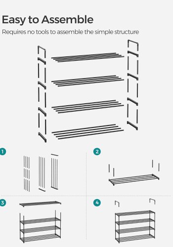 SONGMICS Skoreol, 4-lags skoorganisator, metal skoopbevaringsreol til 20 par sko, nem montering, indgang, sort LSA14BK