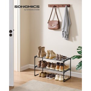 SONGMICS Skoreol 2-lags skoreol i metal, skoopbevaring, skoorganisator, oprejst eller omvendt, til 6-9 par sko, stabelbar, entr&eacute;, 30 x 68 x 33,8 cm, sort LSA202B01