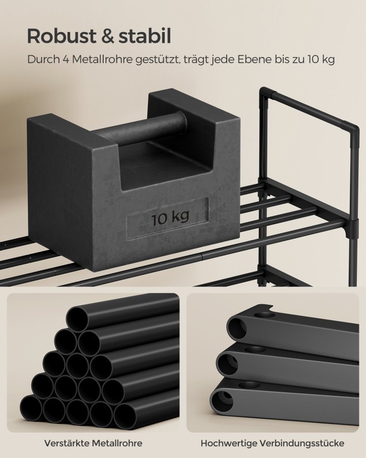 SONGMICS Skoreol 2-lags skoreol i metal, skoopbevaring, skoorganisator, oprejst eller omvendt, til 6-9 par sko, stabelbar, entr&eacute;, 30 x 68 x 33,8 cm, sort LSA202B01
