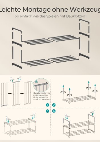 SONGMICS Skoreol 2-lags skoreol i metal, skoopbevaring, skoorganisator, oprejst eller omvendt, til 6-9 par sko, stabelbar, entr&eacute;, 30 x 68 x 33,8 cm, sort LSA202B01