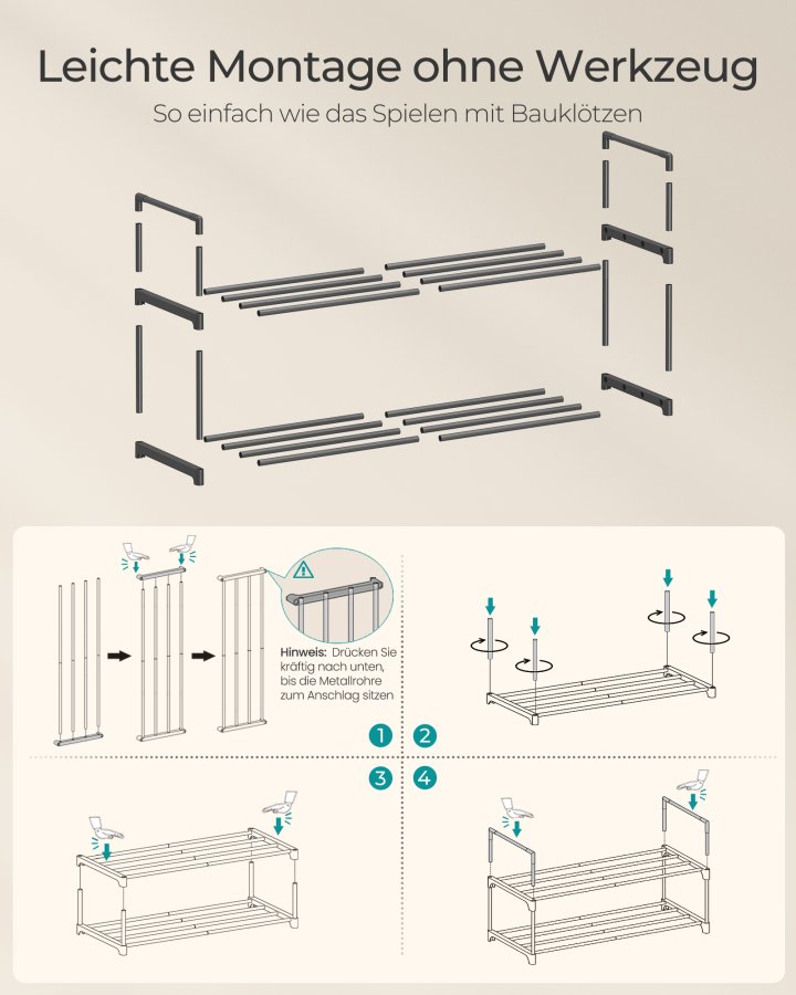 SONGMICS Skoreol 2-lags skoreol i metal, skoopbevaring, skoorganisator, oprejst eller omvendt, til 6-9 par sko, stabelbar, entr&eacute;, 30 x 68 x 33,8 cm, sort LSA202B01