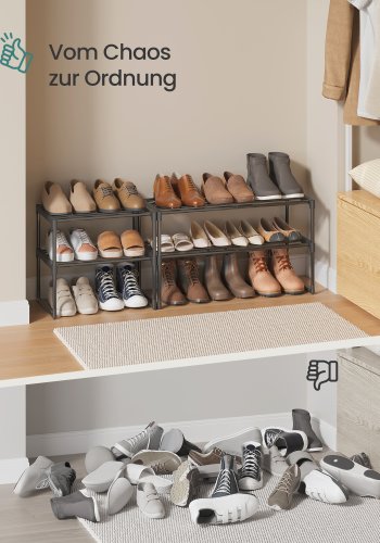 SONGMICS Skoreol 2-lags skoreol i metal, skoopbevaring, skoorganisator, oprejst eller omvendt, til 6-9 par sko, stabelbar, entr&eacute;, 30 x 68 x 33,8 cm, sort LSA202B01