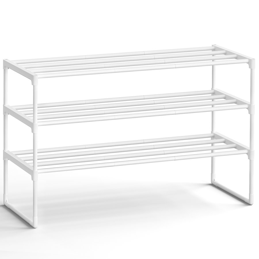 SONGMICS 3-lags skoreol, skoopbevaringsorganisator, metalopbevaringsreol, oprejst eller omvendt, passer til 16 til 20 par, stabelbar, til entr&eacute;, 30 x 92 x 55 cm, perlehvid LSA303W03