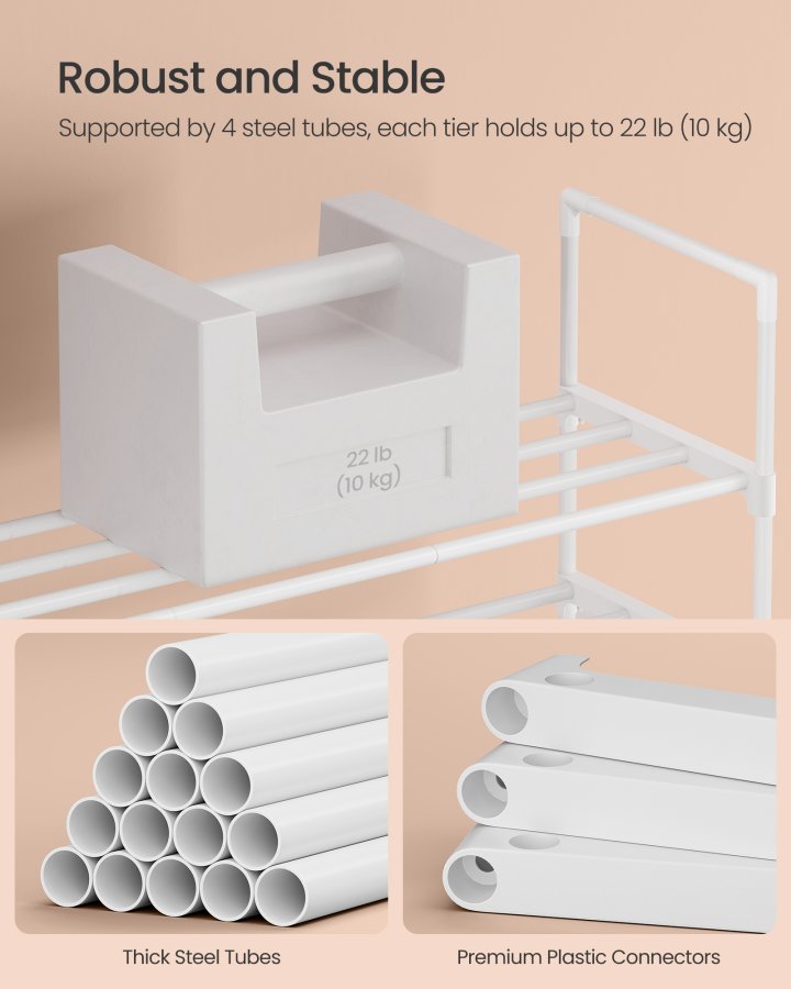 SONGMICS 3-lags skoreol, skoopbevaringsorganisator, metalopbevaringsreol, oprejst eller omvendt, passer til 16 til 20 par, stabelbar, til entr&eacute;, 30 x 92 x 55 cm, perlehvid LSA303W03