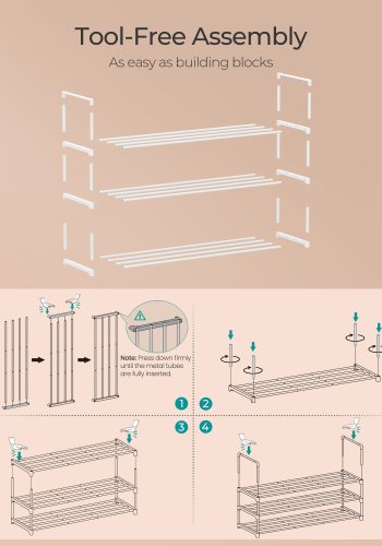 SONGMICS 3-lags skoreol, skoopbevaringsorganisator, metalopbevaringsreol, oprejst eller omvendt, passer til 16 til 20 par, stabelbar, til entr&eacute;, 30 x 92 x 55 cm, perlehvid LSA303W03