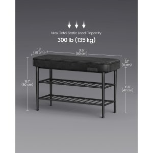 VASAGLE EKHO LSB054B01 b�nk med skoreol, m. 2 hylder - bl�ksort kunstl�der og sort st�l (80x30)