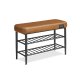 VASAGLE EKHO LSB054K01 b�nk, m. 2 skohylder - karamel kunstl�der og st�l (80x30)