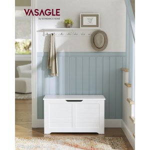 VASAGLE LSB063T14 Opbevaringskasse, Skob�nk, M�bler til Entre med 2 Sikkerhedsh�ngsler, Moderne Stil, 40 x 80 x 46 cm, Til Entre, Sovev�relse, Stue, Hvid