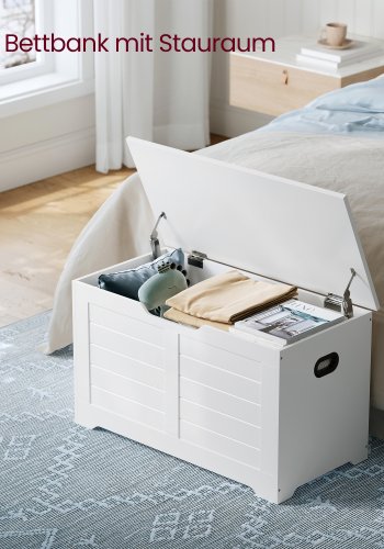 VASAGLE LSB063T14 Oppbevaringsboks, skobenk, entrem�bler med 2 sikkerhetshengsler, moderne stil, 40 x 80 x 46 cm, for entre, soverom, stue, hvit