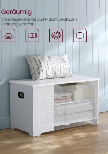 VASAGLE LSB063T14 Opbevaringskasse, Skob�nk, M�bler til Entre med 2 Sikkerhedsh�ngsler, Moderne Stil, 40 x 80 x 46 cm, Til Entre, Sovev�relse, Stue, Hvid