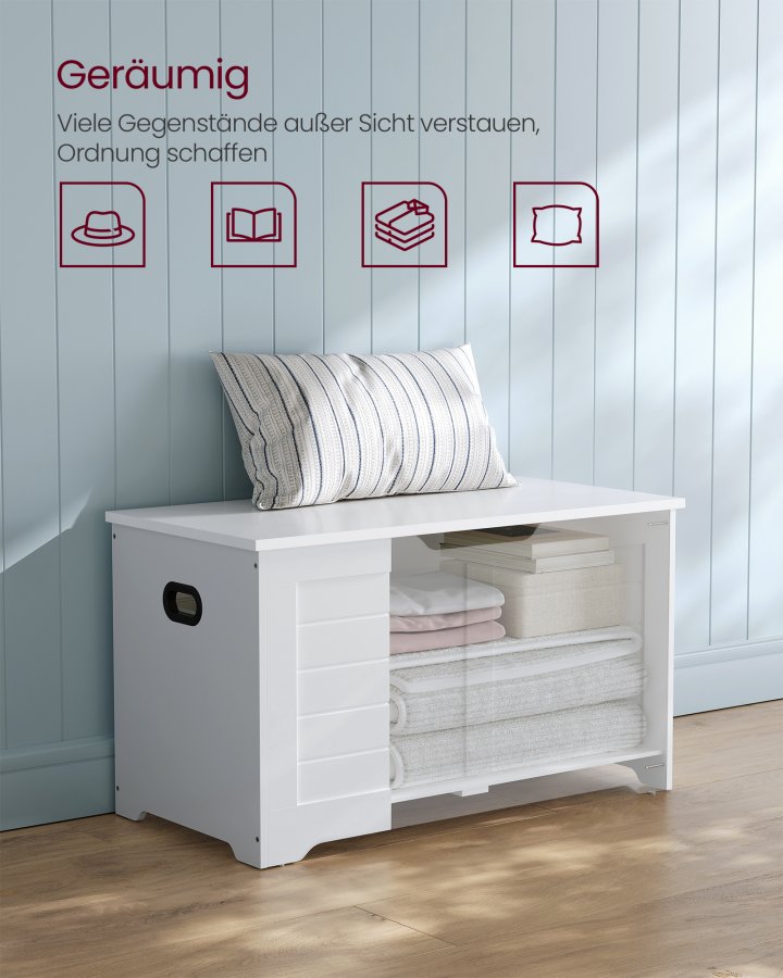 VASAGLE LSB063T14 Opbevaringskasse, Skob�nk, M�bler til Entre med 2 Sikkerhedsh�ngsler, Moderne Stil, 40 x 80 x 46 cm, Til Entre, Sovev�relse, Stue, Hvid
