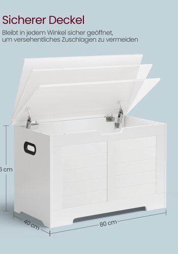 VASAGLE LSB063T14 Opbevaringskasse, Skob�nk, M�bler til Entre med 2 Sikkerhedsh�ngsler, Moderne Stil, 40 x 80 x 46 cm, Til Entre, Sovev�relse, Stue, Hvid