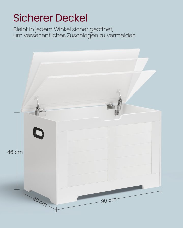 VASAGLE LSB063T14 Opbevaringskasse, Skob�nk, M�bler til Entre med 2 Sikkerhedsh�ngsler, Moderne Stil, 40 x 80 x 46 cm, Til Entre, Sovev�relse, Stue, Hvid