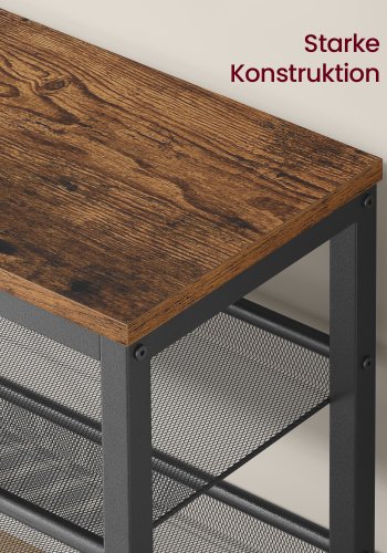 VASAGLE 3-lags skoreol, hylder i &eacute;t stykke, skoopbevaringsorganisator med h�vede kanter, industriel stil, nem montering, 28 x 75 x 50 cm, rustik brun og matsort LSB070KD02